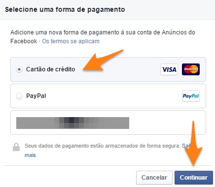 Como inserir formas de pagamento dos anúncios no Facebook