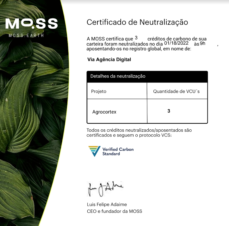 Certificado de Neutralização de Carbono